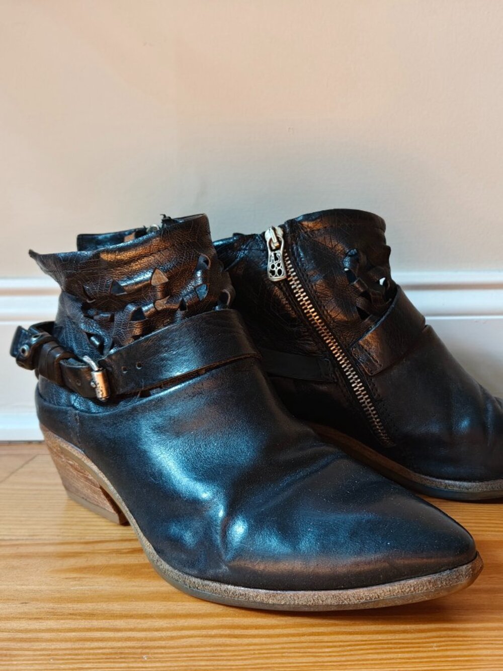 A.S. 98 Ankle Boots Womens 39 EU Black Leather Biker Studded Boho Western Zip